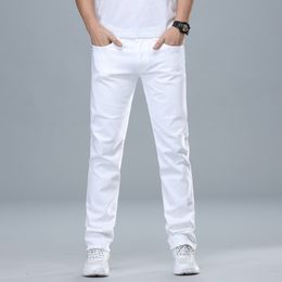 Classic Style Men's Regular Fit White Jeans Business Fashion Denim Advanced Stretch Cotton Trousers Male Brand Pants 201116