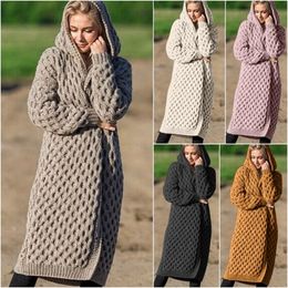 GOOHOJIO V-neck Lantern Sleeve Open Stitch Loose Sweater with Hood Autumn Sweater Cardigans Women Clothes Female Knit Coat 201030