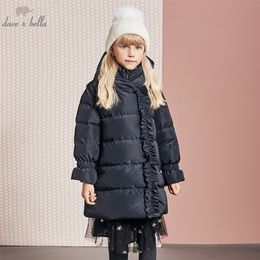 DBK11199 dave bella kids girl winter down jacket children 90% white duck down outerwear fashion solid zipper hooded coat LJ201017