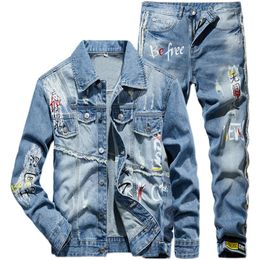 light blue two piece set Canada - Brand Autumn Men's Jeans Tracksuits Light Blue Two Piece Sets Long Sleeve Denim Jacket + Pants Male Fashion Casual Ensembles Pour Hommes