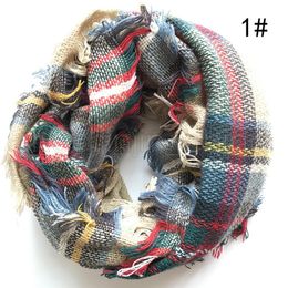 Fashion Woman Plaids Infinity Scarves Grid Loop Scarf Lady Tartan Oversized Shawl Lattice Wraps Fringed Blankets