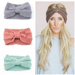 Winter Warmer Ear Knitted Headband Turban For Lady Women Crochet Bow Wide Stretch Solid Hairband Headwrap Hair Accessories