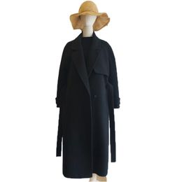 Women Wool Coat 2020 Warm Wool Blends Long Winter Coat Turn-Down Collar Adjustable Belt Parka mujer Office Work Wear LX2551
