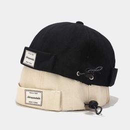 Retro Skull cap Landlord Breathable Beanie Hat Sailor Cap Adjustable Washed Denie Brimless Hat Vintage Hip Hop Men Hat Y201024