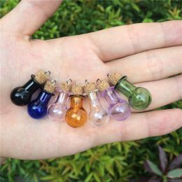 Mini Round Ball Glass Bottles With Metal Loop Corks DIY Small Art Jars Cute Gifts Vials Pendants Mixed 7 Colours