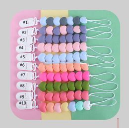 10 Colors Silicone Love Heart Shape Pacifier Chain Clips Baby Funny Bead Holder Clips Soother Chain Holders for Feeding Supplies