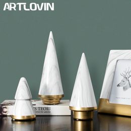 Nordic Simplicity Design Christmas Tree Minimalism Figurines Ceramic White Marble Colour Decoration Home Room Ornament Decor Set T200710