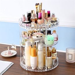 DIY 360 Degree Rotation Transparent Acrylic Cosmetics Storage Box Fashion Multifunction Detachable Makeup Beauty Organiser Y200429