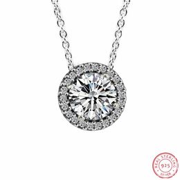 Hand-finished 45cm Link Chain Chocker Necklaces in Silver 925 Fine Jewelry with Clear CZ and Halo Showcase Sophistication FLN046 Q0531