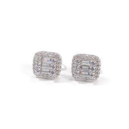 Female Crystal White Zircon Stone Stud Earrings Square Drop Earrings Vintage Silver Wedding Earrings