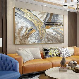 Handmade Abstract Golden Simple Pretty Canvas Oil Painting Wall Art Picture For Living Room Aisle Modern Home Decor LJ201128