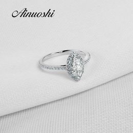 AINUOSHI 1 Carat Marquise Shaped Halo Ring 925 Sterling Silver Ring SONA Rings For Women Wedding Engagement Anniversary Jewellery Y200106