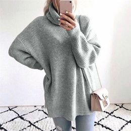 Oversize Turtleneck Knitted Women's Sweater Pullovers Long Batwing Sleeve Winter Solid Women Sweaters Loose Basic Jumper 201128