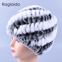 Beanie/Skull Caps Genuine Rex Fur Pom Poms Snow Cap Winter Hats For Girls Skull Real Knitting Skullies Beanies Women LQ111691