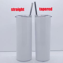 factory price 20oz straight and tapered sublimation skinny tumbler blank white skinny cup with straw lid DIY christmas gift wholesale hot