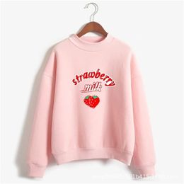 Harajuku Kawaii Strawberry Hoodie Sweatshirt Women Korean Fashion Sweatshirts sweet cute Schoolgirl Streetwear 201216