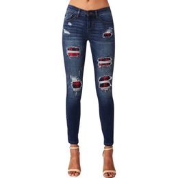 Women Ripped Patchwork Jeans Fashion Stretch Skinny Hole Denim Pencil Pants Street Casual Trousers Jeans Distressed