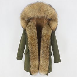 Waterproof Parka Winter Jacket Women Real Fur Coat Natural Raccoon Fur Collar Hood Thick Warm Outerwear Streetwear Bomber 201215