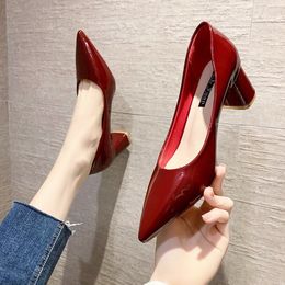 3cm Heels African Woman Shoe Branded Pumps Sexy Sandals Work Dress Professional Slip On Lace-Up Patent Leather 2022 Pointed Wedg