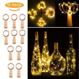 10pcs Bottle Lights 20 LED Garland LED Night Fairy Waterproof Warm White Wine Bottle Lights For Party Batteries Copper String Y200603