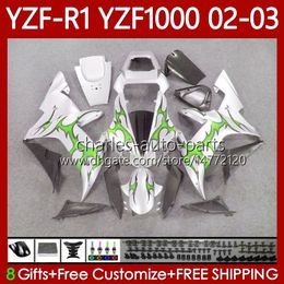 OEM Bodywork For YAMAHA YZF R1 1000CC YZF-1000 YZF-R1 2000-2003 Body 90No.138 YZF Green Flames R 1 1000 CC YZF1000 2002 2003 2000 2001 YZFR1 02 03 00 01 Motorcycle Fairing