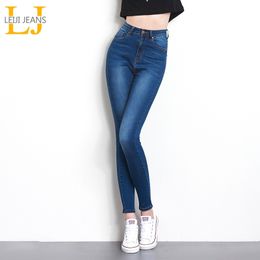 for Women mom Waist Woman High Elastic plus size Stretch Jeans female washed denim skinny pencil pants 210203
