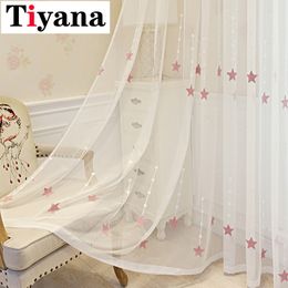 Summer Pink Embroidered Star Sheer Curtains For Kid Boys Room Window Drapes For Party Decor Kitchen Home Bedroom P309X Y200421