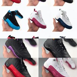 Hot Basketball Shoes Kids 12s XII Taxi Dark Grey Vivid Pink French Blue Gym Red the Master Flu Game Children Kids Girls Sneaker