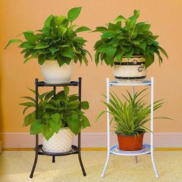 Black/White Metal Floor Two-layer Elegant Metal Plant Stand Shelf Flower Pot Rack Holder for Green plant T200104