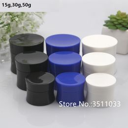 30PCS 15g 30g 50g Tight Waist Bottle White Cosmetic Cream Container Jar Black Plastic Blue Empty Mask Pot