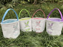 Easter Bucket DIY Basket Cute Bunny Basket Smile Rabbit Cartoon Canvas Storage Bag Easter Gift Bag Egg Candy Totes SN5068