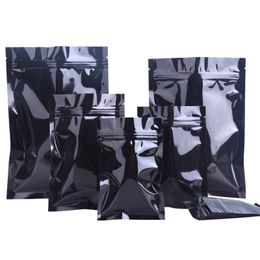 Wholesale 100pcs Glossy Black Aluminium Foil Ziplock Packaging Bag Metallic Black Foil Zipper Package Bags Powder Sugar Gift Bags