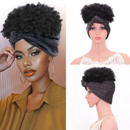 Afro Kinky Curly Synthetic Headband Bobo Wig Simulation Human Hair Perruques de cheveux humains pelucas Wigs With Head Bang JS294