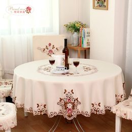 Proud Rose Elegant Round Table Cloth Fashion Embroidery Fabric Art Tablecloth Modern Rural Style Round Tablecloth free shipping T200707
