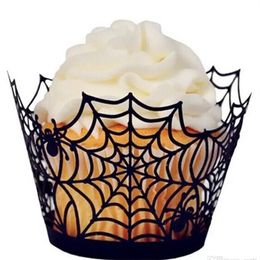 cake paper baking mould Canada - Baking Mould Halloween Cupcake Wrappers Cake Decoration Muffin Case Trays Spiderweb Laser Cut Paper Liners Holders Party