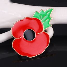 Red Poppy Flower Brooches Event Party Supplies Green Leaf Small Lapel Pin Badge Enamel pin Remembrance Day Gift