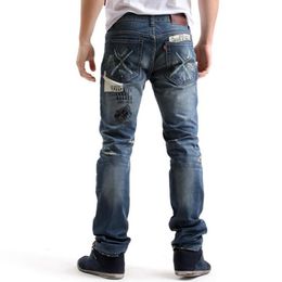 Fashion Mens Jeans Ripped Men Jeans Cuffs Designer Straight Patchwork Mens Denim Pants Not Low Quality No Belt