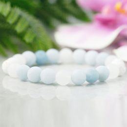 MG1108 Matte Aquamarine Essential Oil Diffuser Bracelet Healing Crystals Yoga Mala Wrist Jewelry March Birthstone Gift for Women