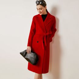 New Collection Women's Double Cashmere Coat Notched Collar Long Sleeves Double Breasted Adjustabl Belt Fashion Casual Outerwear Overcoat