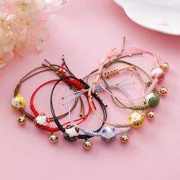 ceramic beads UK - Charm Bracelets DoreenBeads Simple Hand-knitted Kawaii Ceramic Cat Rope Tassel Beads For Women Japanese Style Jewelry,1 PC1