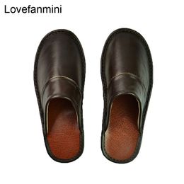 Genuine Cow Leather slippers couple indoor non-slip men women home fashion casual single shoes PVC soft soles spring summer 518 Y200107