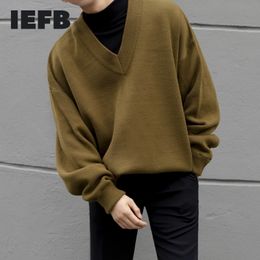IEFB /men's wear autumn winter V-neck sweater male's loose korean style knitted tops vintage long sleeve large size tops 9Y3271 201022
