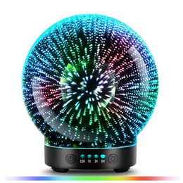 3D Glass Aroma Diffuser,Aromatherapy Ultrasonic Essential Oil Version Air Humidifier,Modes Firework 100ml 7Color Changing Lights Y200416