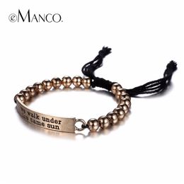 Dumb Black Handmade Geometric Strand ID Bracelets & Bangles for Women Rope Alloy Beads Adjustable Jewellery Y200323