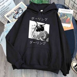 Zero Two Anime Print Hoodies Man Casual Loose Long Sleece Sweatshirts Hooded Winter Fleece Warm Harajuku Oversized Streetwear H1227