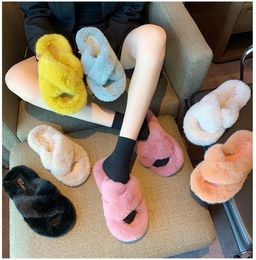 2020 new arrival girls fashion flat fur slippers shoe women's indoor slides flat shoes lady winter house falt pink slippers size 40 38 #P61