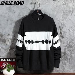 SingleRoad Oversized Mens Knitted Sweater Men Patchwork Sweaters Pullover Hip Hop Harajuku Korean Tops Black Sweater Men 201106