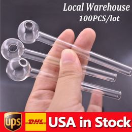 US IN STOCK 4inch Pyrex Glass Oil Burner Pipe Tsmoking water bubber pipe obcco Dry Herb Water Hand Pipes Smoking Accessories tool