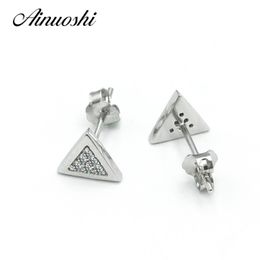 AINOUSHI 925 Sterling Silver Triangle Shaped Women Studs Earrings Sona Round Cut Lady Push Back Anniversary Stud Earring Jewellery Y200107