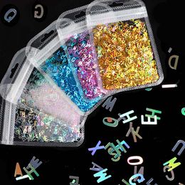 New Holographic Sequins Glitter Nail Art Mixed Size Letter Design Shape Flakes Tips Manicure Gold Silver 3D Nail Accessories